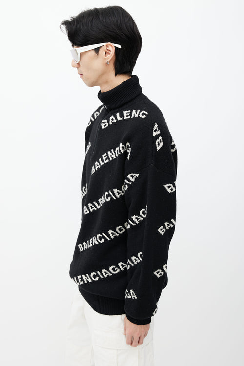 Balenciaga Black 
White Logo Intarsia Sweater