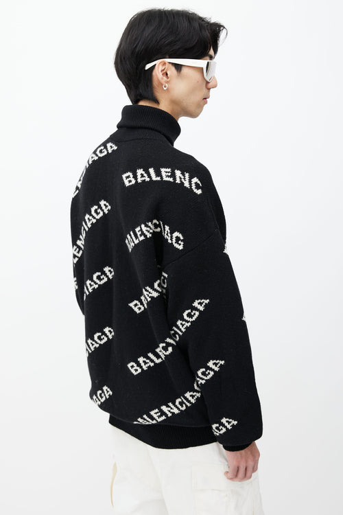 Balenciaga Black 
White Logo Intarsia Sweater