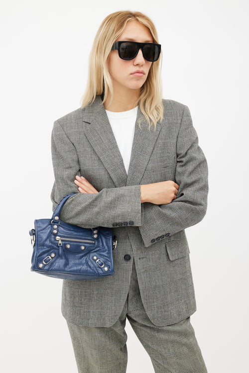 Balenciaga Blue Crinkled Leather Mini City Bag