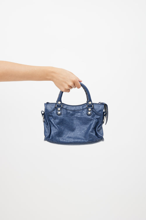 Balenciaga Blue Crinkled Leather Mini City Bag