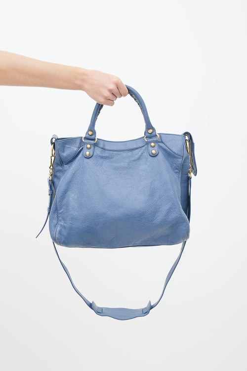 Balenciaga Blue Leather 
Gold-Tone City Shoulder Bag