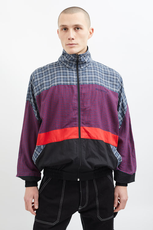 Balenciaga Blue, Red 
Black Cotton Mix Pattern Jacket