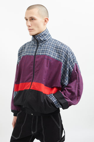 Balenciaga Blue, Red 
Black Cotton Mix Pattern Jacket