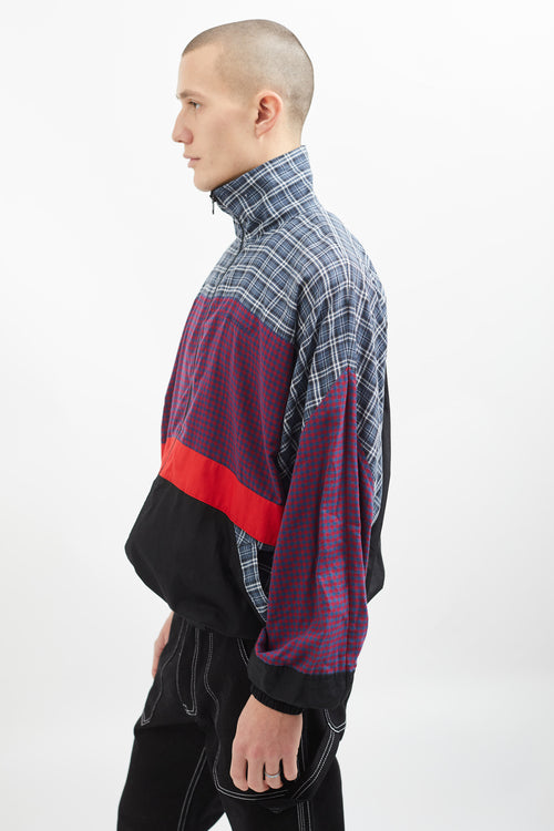 Balenciaga Blue, Red 
Black Cotton Mix Pattern Jacket