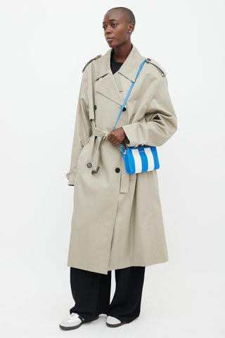 Balenciaga Blue 
White Stripe Bazar Shoulder Bag