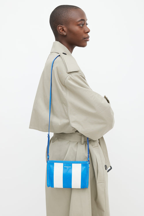 Balenciaga Blue 
White Stripe Bazar Shoulder Bag