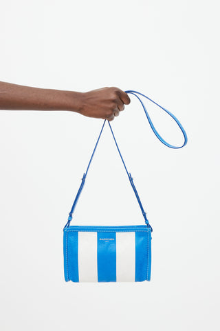 Balenciaga Blue 
White Stripe Bazar Shoulder Bag