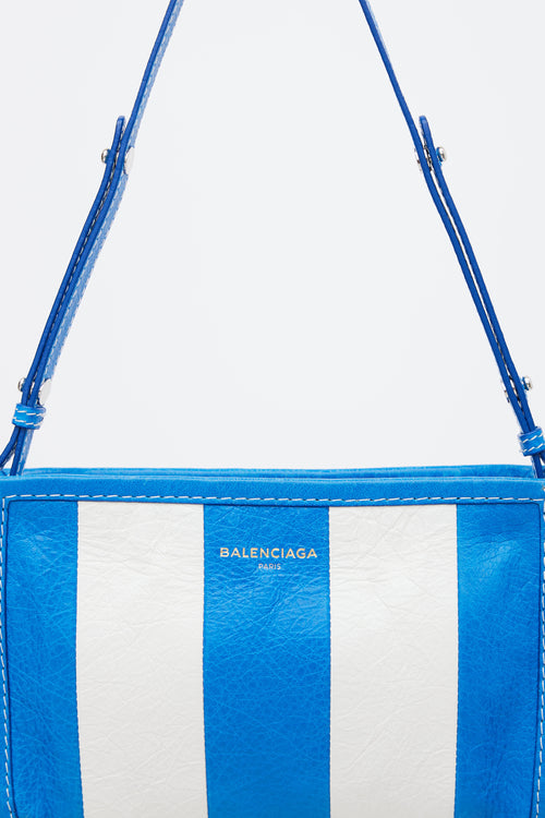 Balenciaga Blue 
White Stripe Bazar Shoulder Bag