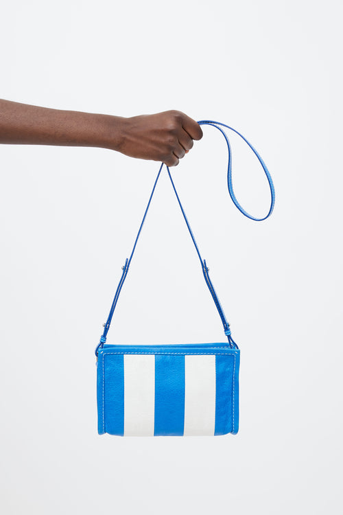 Balenciaga Blue 
White Stripe Bazar Shoulder Bag