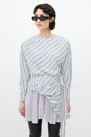 Balenciaga Blue 
White Striped Dress