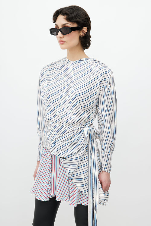 Balenciaga Blue 
White Striped Dress