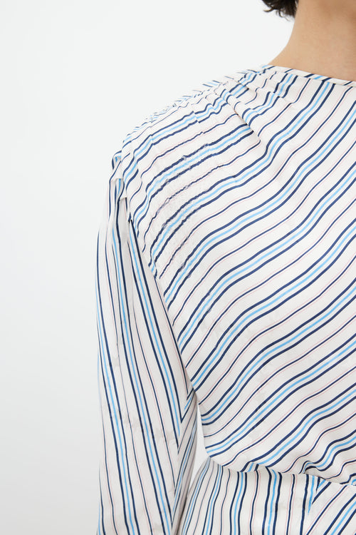 Balenciaga Blue 
White Striped Dress