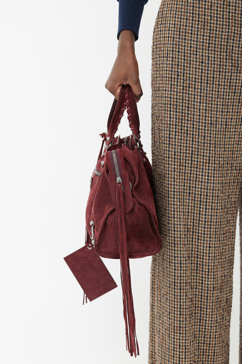 Balenciaga Burgundy Suede Classic City Bag