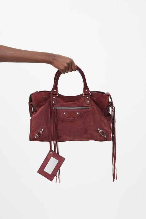 Balenciaga Burgundy Suede Classic City Bag