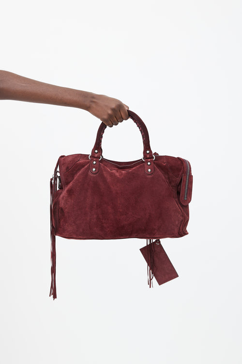 Balenciaga Burgundy Suede Classic City Bag