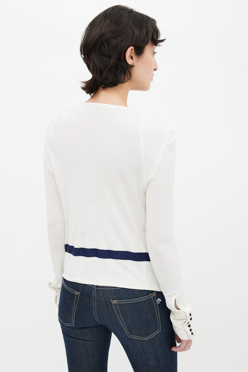 Balenciaga Cream 
Navy Draped Collar Long Sleeve Top