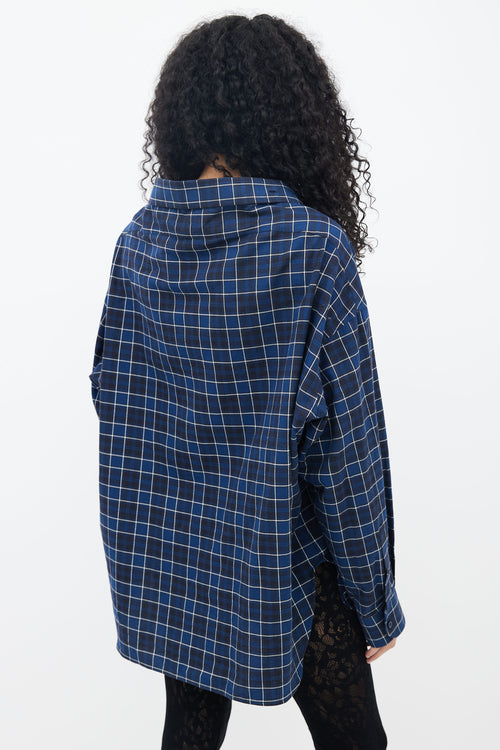 Balenciaga Navy 
White Plaid Oversized Shirt