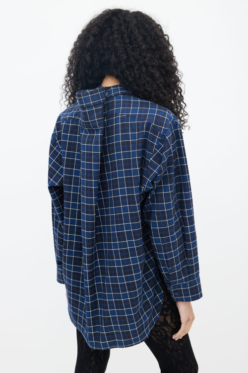 Balenciaga Navy 
White Plaid Oversized Shirt