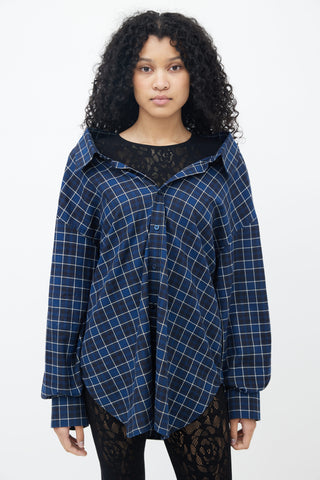 Balenciaga Navy 
White Plaid Oversized Shirt