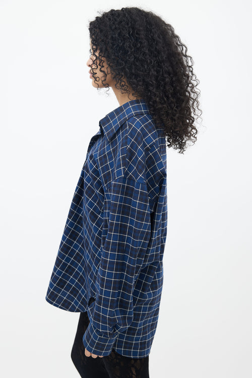 Balenciaga Navy 
White Plaid Oversized Shirt