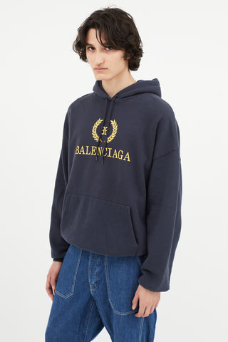 Balenciaga Navy 
Yellow Logo Hoodie