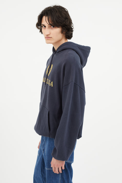 Balenciaga Navy 
Yellow Logo Hoodie