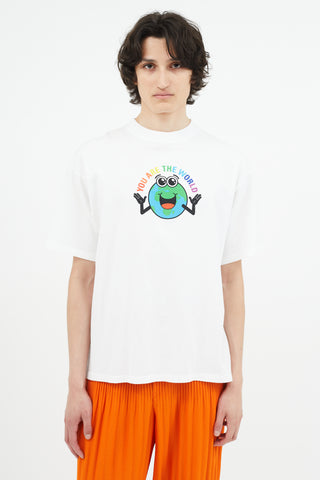 Balenciaga White 
Multicolour Globe Print T-Shirt