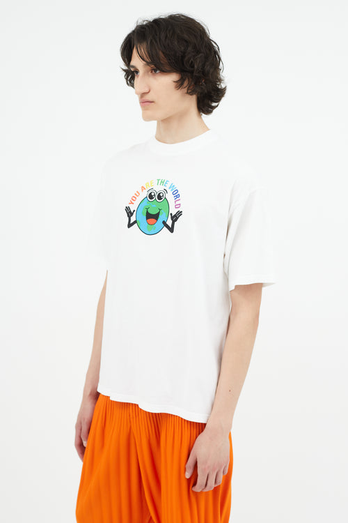 Balenciaga White 
Multicolour Globe Print T-Shirt