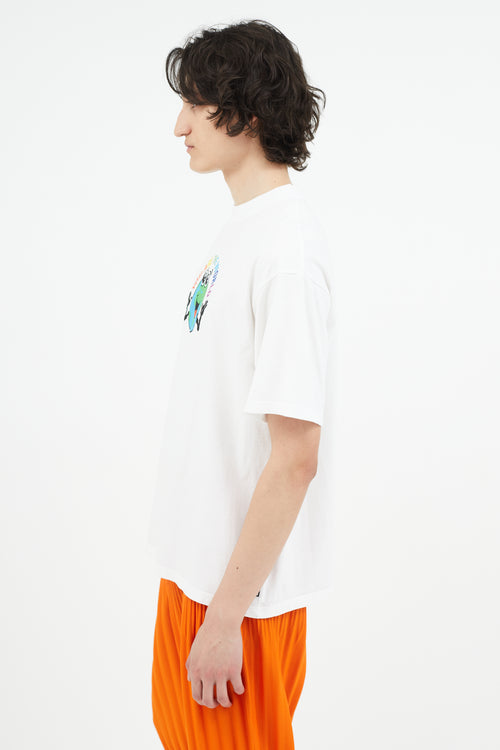 Balenciaga White 
Multicolour Globe Print T-Shirt