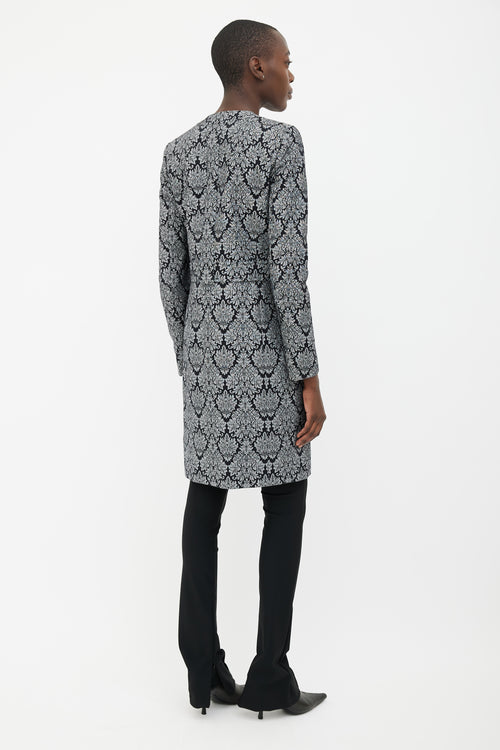 Balenciaga Black 
Grey Damask Print Belted Jacket