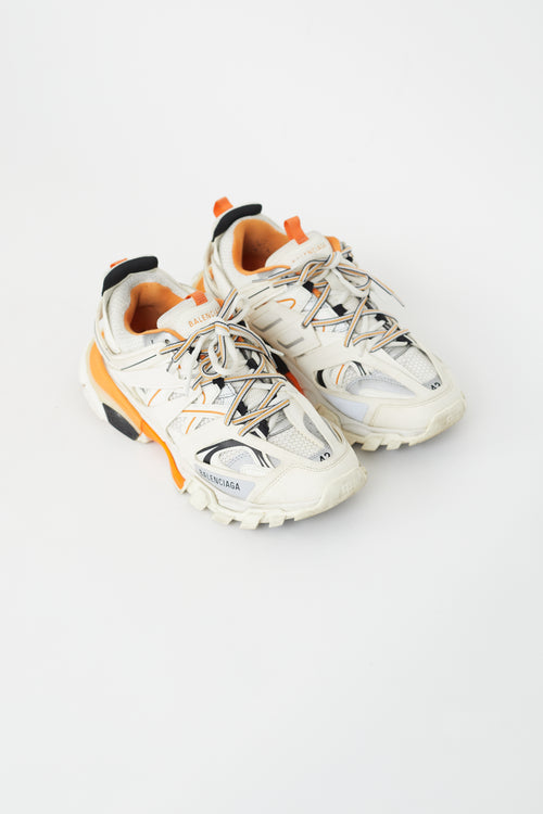 Balenciaga White 
Orange Leather Track Sneaker