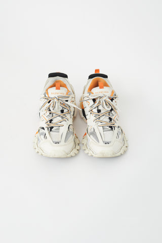 Balenciaga White 
Orange Leather Track Sneaker