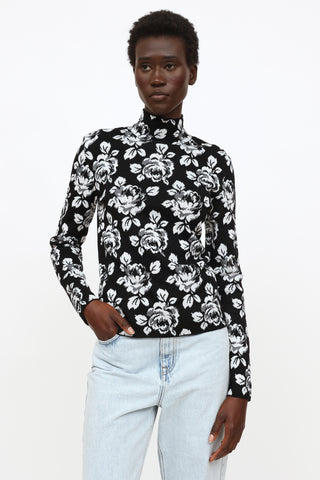 2019 Black 
White Floral Knit Turtleneck