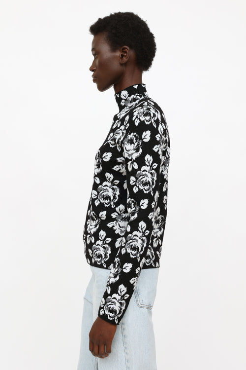 2019 Black 
White Floral Knit Turtleneck