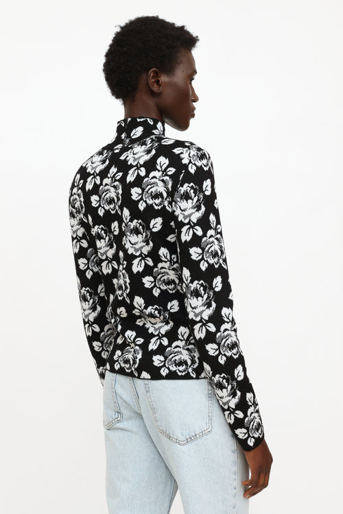 2019 Black 
White Floral Knit Turtleneck