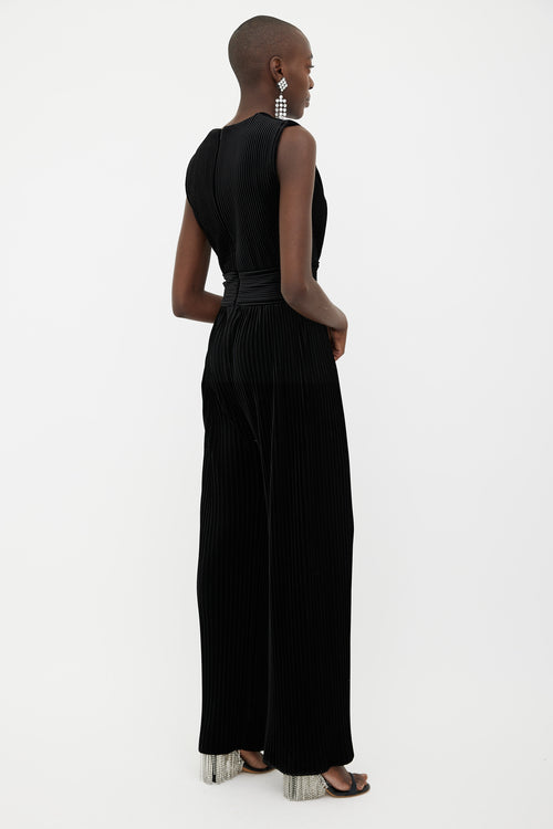 Balmain Black Pleated Velvet Sleeveless Jumpsuit