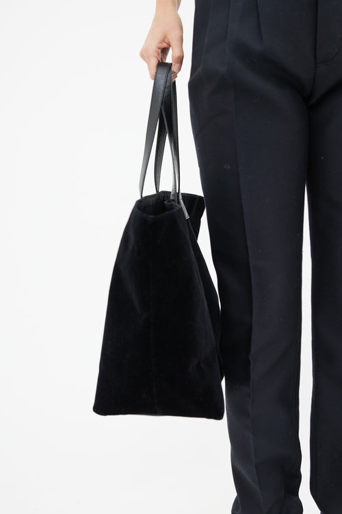 Balmain Black Velvet Embossed Logo Tote Bag