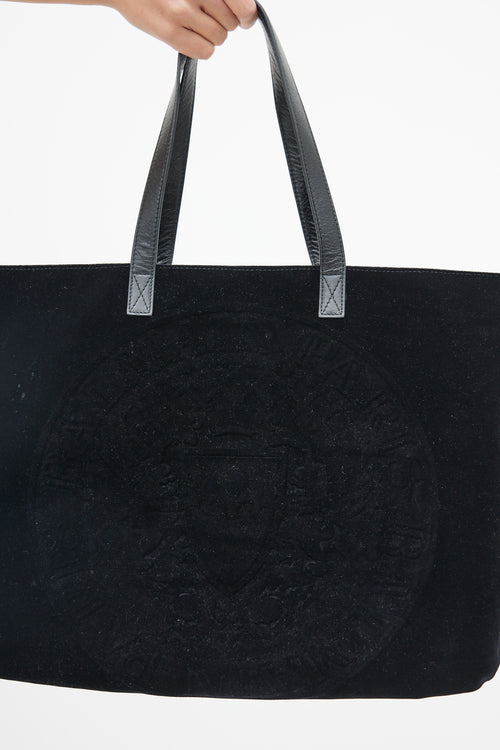 Balmain Black Velvet Embossed Logo Tote Bag