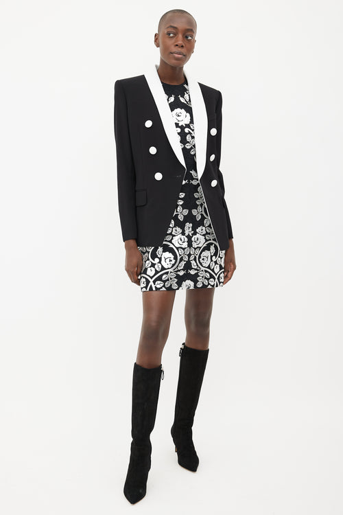 Balmain Black 
White Shawl Collar Blazer