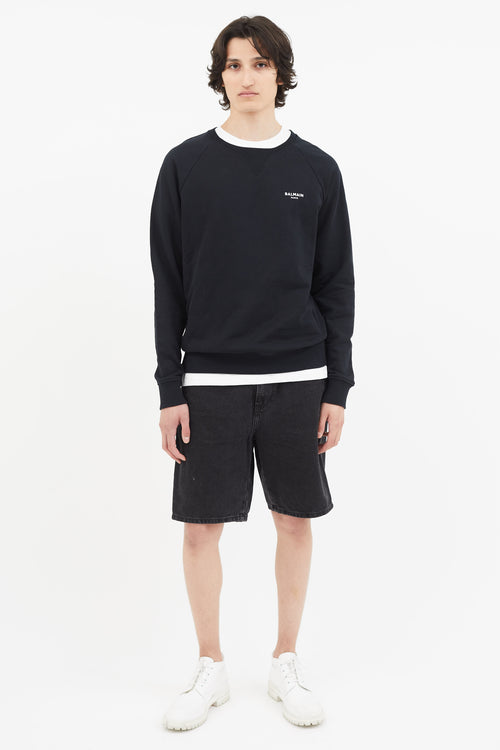 Balmain Black Crew Neck Logo Sweater