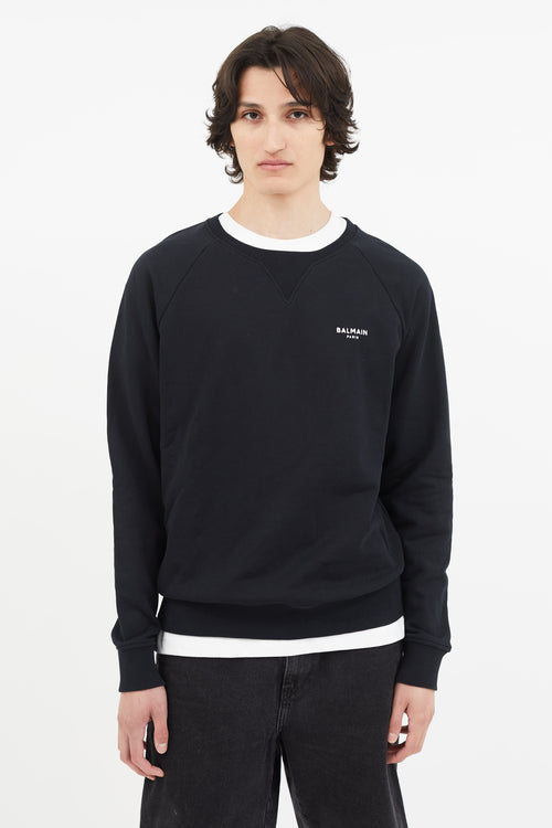 Balmain Black Crew Neck Logo Sweater