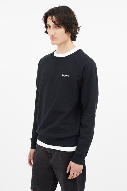 Balmain Black Crew Neck Logo Sweater