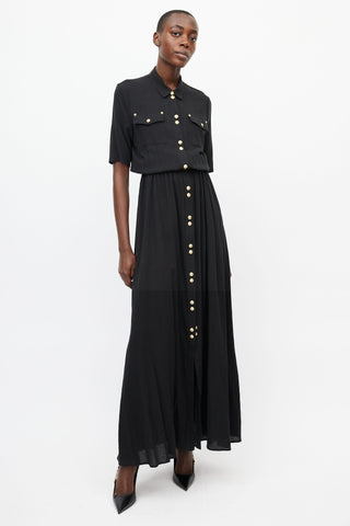 Balmain Black 
Gold Button Up Dress