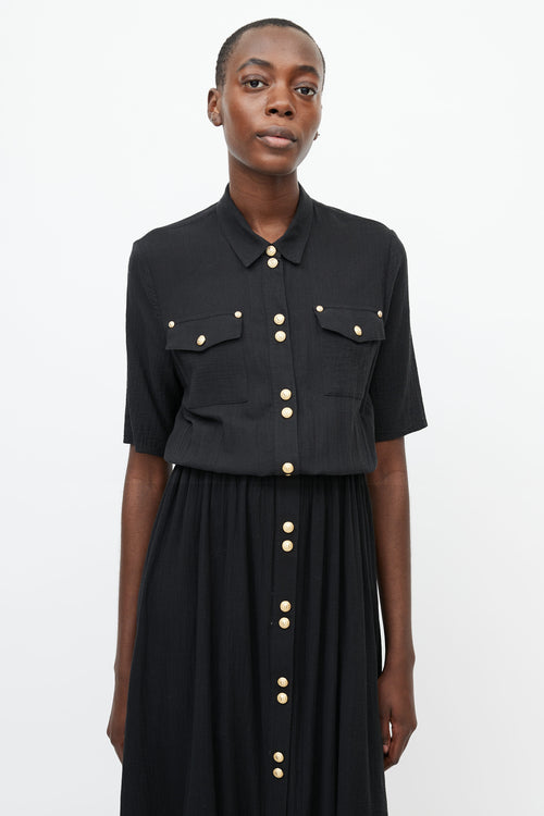 Balmain Black 
Gold Button Up Dress