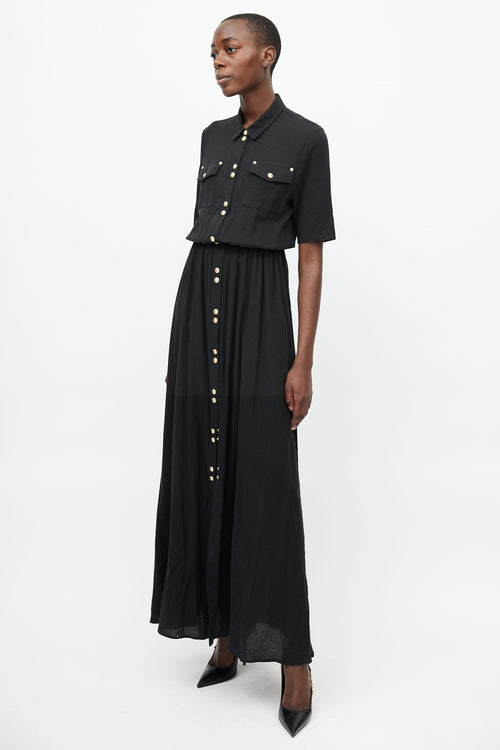 Balmain Black 
Gold Button Up Dress