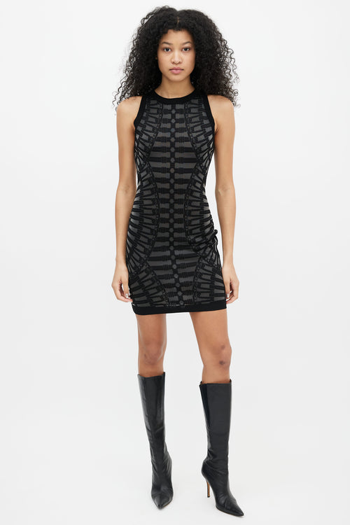 Balmain Black 
Grey Sheer Embroidered Dress