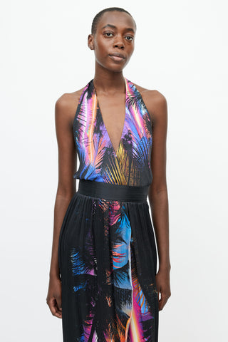 Balmain Black 
Mutlicolour Floral Print Halter Dress