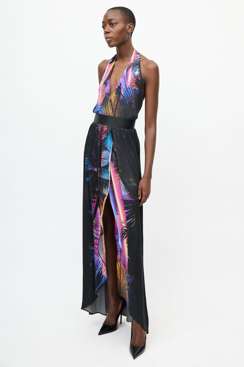 Balmain Black 
Mutlicolour Floral Print Halter Dress