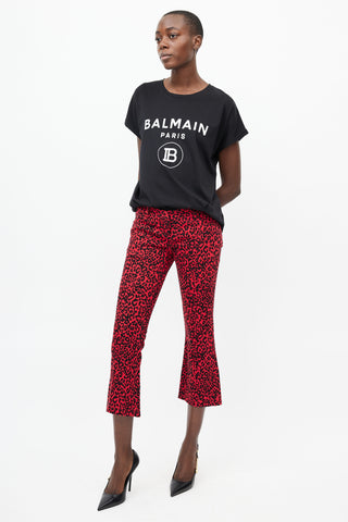 Balmain Black 
Red Print Flare Jeans