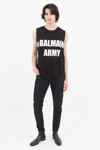 Balmain Black 
White Army Tank Top